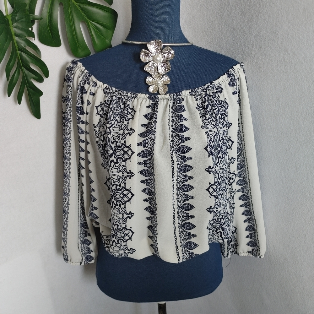 Papaya Blouse White Cropped Off Shoulder Top